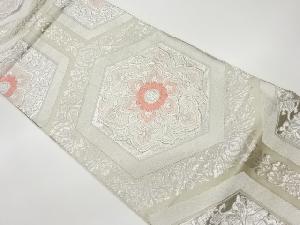 リサイクル　亀甲に華紋・花唐草模様織出し袋帯